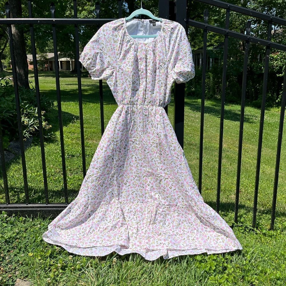J Crew Meadow Floral Side Cutout Cotton Poplin Dress NWT